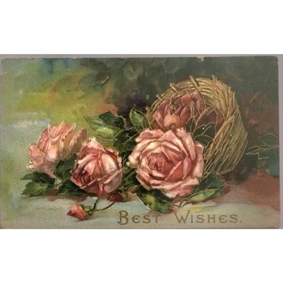 Lot Of Four Vintage Antique Embossed Postcards Flowers - Picture 5 of 9